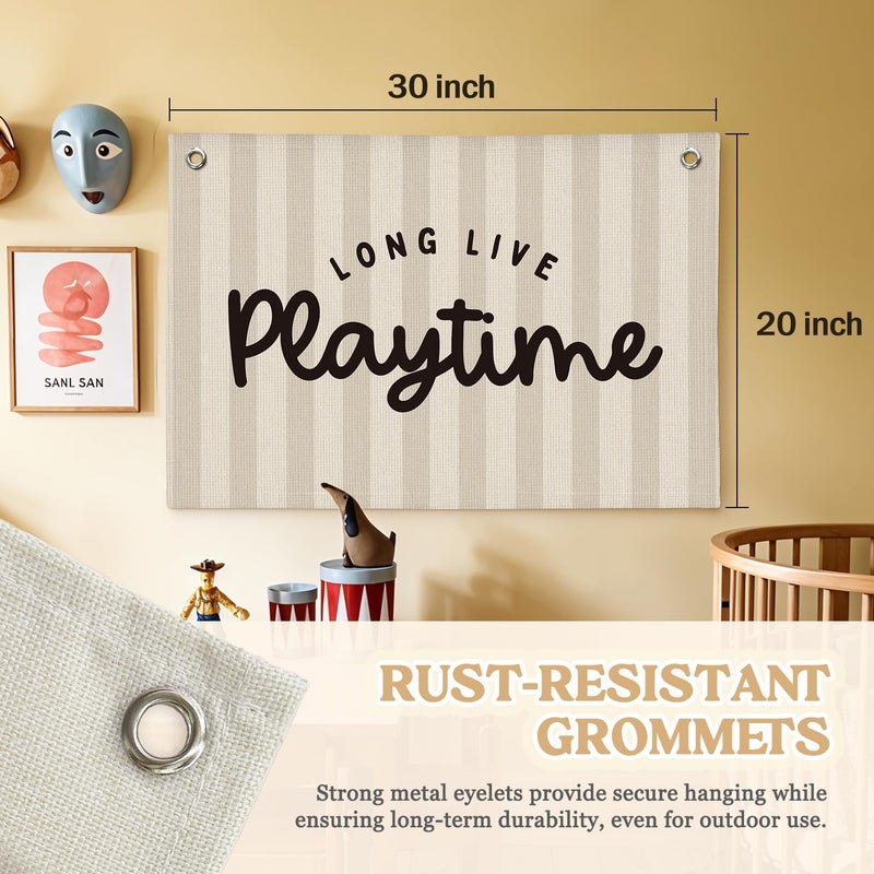 MOFUYU Playroom Decor, Long Live Playtime Linen Canvas Banner – Wall Hanging for Kids Room, Nursery and Toddler Room – Inspirational Decor for Kids Bedroom 30x20 Inch - Image 2